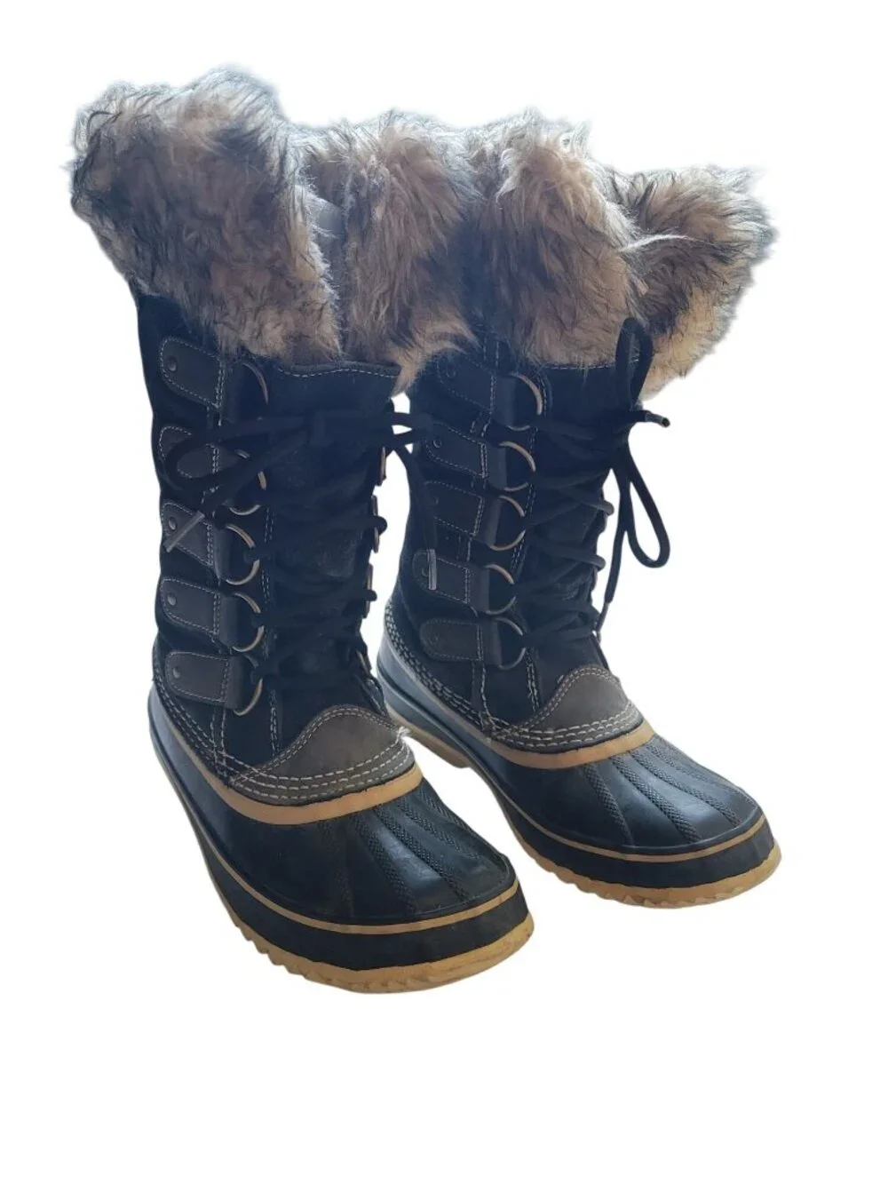 Sorel Joan of Arctic Waterproof Winter Boots Black Suede Faux Fur Women's Size 9